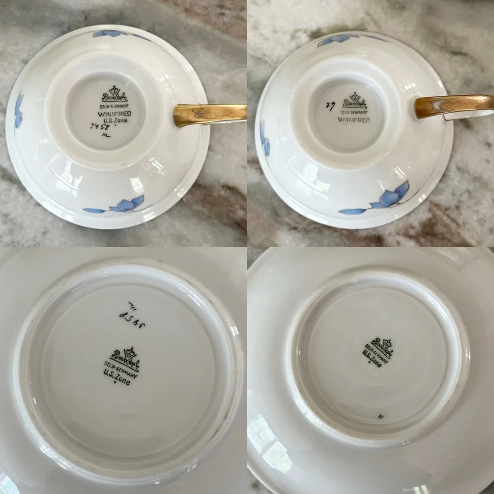 Rosenthal Selb Germany Winifred China White & Blue Floral Print Gold Rim Tea Cup